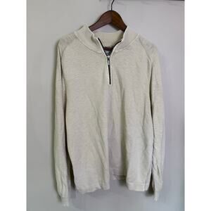 Tommy Bahama 100% Cotton Quarter Zip Waffle Knit Pullover Sweater Beige 2XL